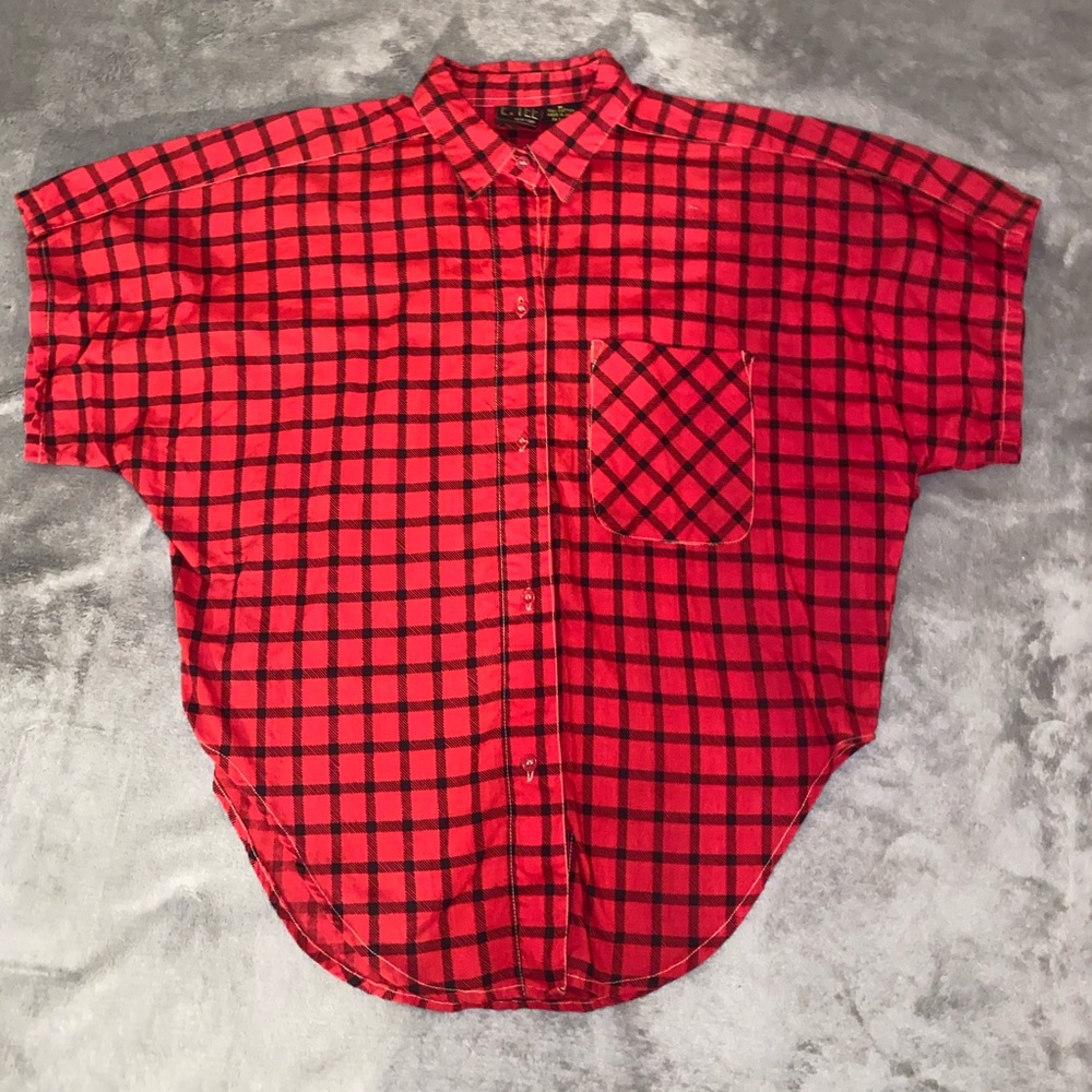 Collard Plaid Crop Top Red and Black Medium